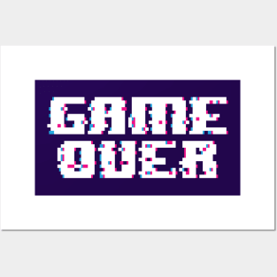 Game over 8 bit glitch WHITE version Posters and Art